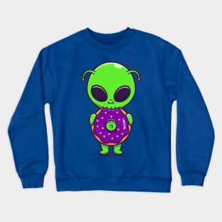 Cute Alien Eating Doughnut Cartoon Crewneck Sweatshirt